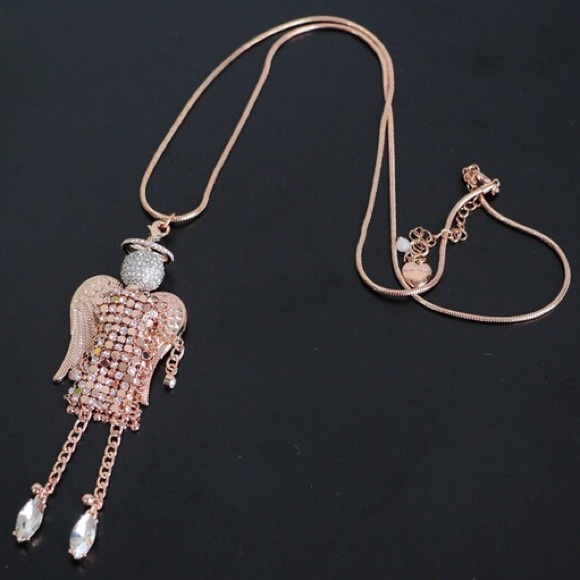 New Betsey Johnson Pavé Angel Pendant Necklace - Picture 5 of 7
